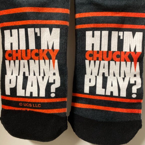 Odd Sox Chucky Hi I’m Chucky Wanna Play Crew Novelty Socks Halloween Childs Play - Picture 5 of 10